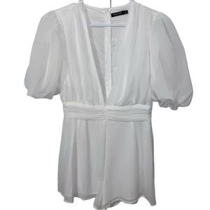 Nasty Gal puff sleeve white romper